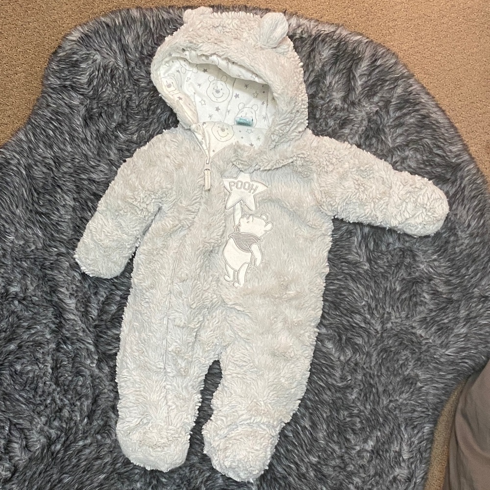 Disney Baby Gray Fuzzy One Piece Winnie the Pooh